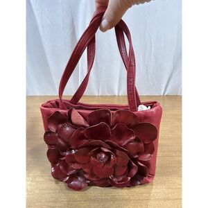 Paolo Masi Top Handle Bag Womens Small Red Leather Floral Applique Purse Italy